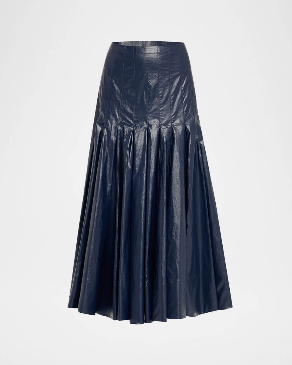 Petra Pleated Lacquered Cotton Skirt